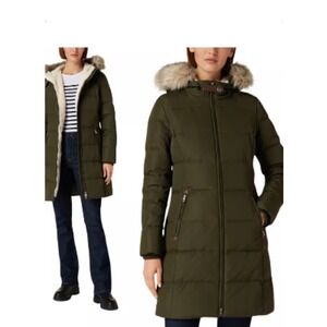 Lauren Ralph Lauren Womens Down Puffer Parka Olive Green Sherpa Hood 24482T S